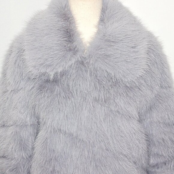 Avec Les Filles Luxurious Faux-Fur Cropped Paneled Coat in Grey Blue sz S $199 - Picture 8 of 16